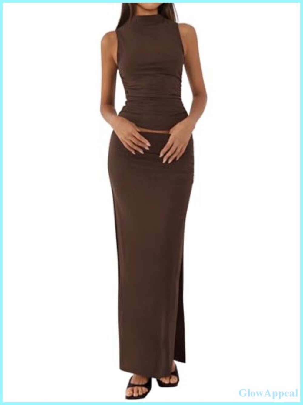 Women's Two Piece Maxi Skirt Set Slim Fitted Knit Sleeveless Summer